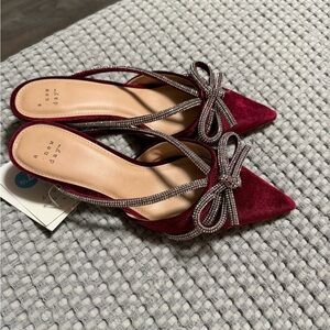 A New Day Women's Burgundy Heels with Bow Accent